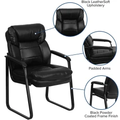 Flash Furniture Leather Mid Back Executive Side Chair With Sled Base, Black