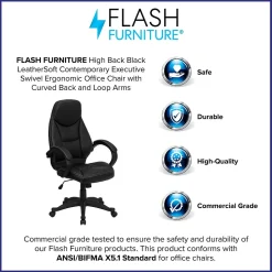 Flash Furniture Leonard Ergonomic LeatherSoft Swivel High Back Executive Office Chair, Black (HHLC0005HI1B)