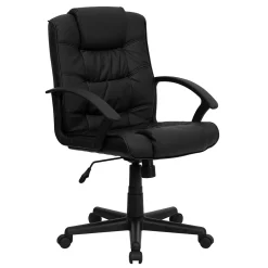 Flash Furniture Lindon LeatherSoft Swivel Mid-Back Task Office Chair, Black (GO937MBKLEA)