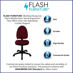 Flash Furniture Linus Armless Ergonomic Fabric Swivel Mid-Back Multifunction Task Office Chair, Burgundy (WLA654MGBY)