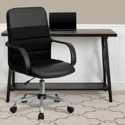 Flash Furniture Manor Ergonomic LeatherSoft/Mesh Swivel Mid-Back Task Office Chair, Black (LFW61B2)