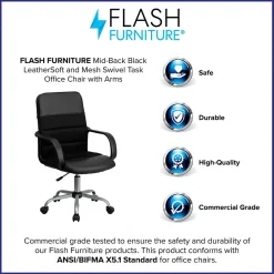 Flash Furniture Manor Ergonomic LeatherSoft/Mesh Swivel Mid-Back Task Office Chair, Black (LFW61B2)