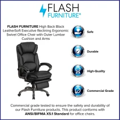 Flash Furniture Martin Ergonomic LeatherSoft Swivel High Back Executive Reclining Office Chair, Black (BT90279H)
