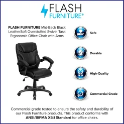 Flash Furniture Megan Ergonomic LeatherSoft Swivel Mid-Back Overstuffed Task Office Chair, Black (GO724MBKLEA)