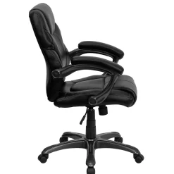 Flash Furniture Megan Ergonomic LeatherSoft Swivel Mid-Back Overstuffed Task Office Chair, Black (GO724MBKLEA)
