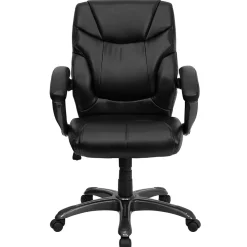 Flash Furniture Megan Ergonomic LeatherSoft Swivel Mid-Back Overstuffed Task Office Chair, Black (GO724MBKLEA)