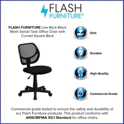 Flash Furniture Neri Armless Ergonomic Mesh Swivel Low Back Task Office Chair, Black (WA3074BK)