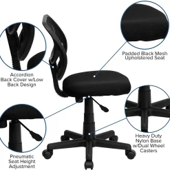 Flash Furniture Neri Armless Ergonomic Mesh Swivel Low Back Task Office Chair, Black (WA3074BK)