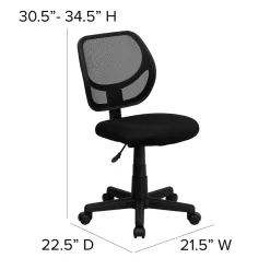 Flash Furniture Neri Armless Ergonomic Mesh Swivel Low Back Task Office Chair, Black (WA3074BK)