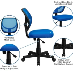 Flash Furniture Neri Armless Ergonomic Mesh Swivel Low Back Task Office Chair, Blue (WA3074BL)