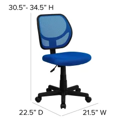 Flash Furniture Neri Armless Ergonomic Mesh Swivel Low Back Task Office Chair, Blue (WA3074BL)