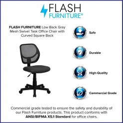 Flash Furniture Neri Armless Ergonomic Mesh Swivel Low Back Task Office Chair, Gray (WA3074GY)