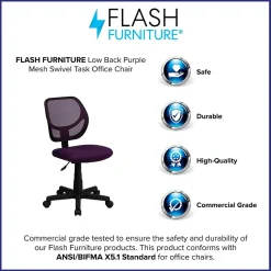 Flash Furniture Neri Armless Ergonomic Mesh Swivel Low Back Task Office Chair, Purple (WA3074PUR)