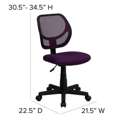 Flash Furniture Neri Armless Ergonomic Mesh Swivel Low Back Task Office Chair, Purple (WA3074PUR)