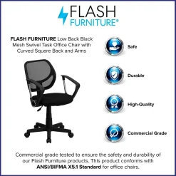 Flash Furniture Neri Ergonomic Mesh Swivel Low Back Task Office Chair, Black (WA3074BKARM)