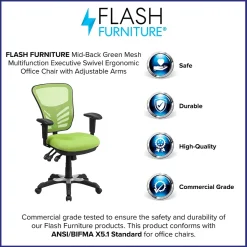Flash Furniture Nicholas Ergonomic Mesh Swivel Mid-Back Multifunction Executive Office Chair, Green (HL0001GN)