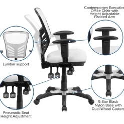 Flash Furniture Nicholas Ergonomic Mesh Swivel Mid-Back Multifunction Executive Office Chair, White (HL0001WH)
