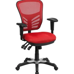 Flash Furniture Nicholas Ergonomic Mesh Swivel Mid-Back Multifunction Executive Office Chair, Red (HL0001RED)
