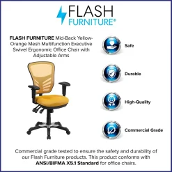 Flash Furniture Nicholas Ergonomic Mesh Swivel Mid-Back Multifunction Executive Office Chair, Yellow-Orange (HL0001YEL)
