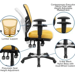Flash Furniture Nicholas Ergonomic Mesh Swivel Mid-Back Multifunction Executive Office Chair, Yellow-Orange (HL0001YEL)