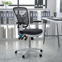 Flash Furniture Nicholas Ergonomic Mesh Swivel Multifunction Executive Office Chair, Dark Gray/White Frame (HL0001WHDKGY)