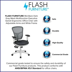 Flash Furniture Nicholas Ergonomic Mesh Swivel Multifunction Executive Office Chair, Dark Gray/White Frame (HL0001WHDKGY)