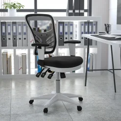 Flash Furniture Nicholas Ergonomic Mesh Swivel Mid-Back Multifunction Executive Office Chair, Black/White Frame (HL0001WHBK)