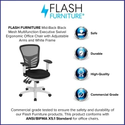 Flash Furniture Nicholas Ergonomic Mesh Swivel Mid-Back Multifunction Executive Office Chair, Black/White Frame (HL0001WHBK)