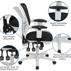Flash Furniture Nicholas Ergonomic Mesh Swivel Mid-Back Multifunction Executive Office Chair, Black/White Frame (HL0001WHBK)