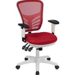 Flash Furniture Nicholas Ergonomic Mesh Swivel Mid-Back Multifunction Executive Office Chair, Red/White Frame (HL0001WHRED)
