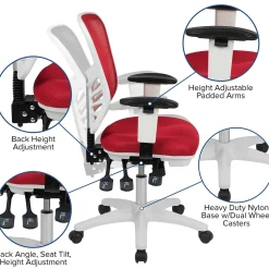 Flash Furniture Nicholas Ergonomic Mesh Swivel Mid-Back Multifunction Executive Office Chair, Red/White Frame (HL0001WHRED)