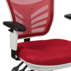 Flash Furniture Nicholas Ergonomic Mesh Swivel Mid-Back Multifunction Executive Office Chair, Red/White Frame (HL0001WHRED)