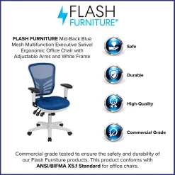 Flash Furniture Nicholas Ergonomic Mesh Swivel Mid-Back Multifunction Executive Office Chair, Blue/White Frame (HL0001WHBLUE)