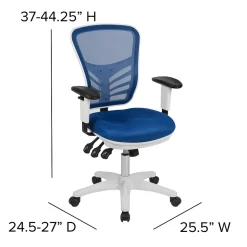Flash Furniture Nicholas Ergonomic Mesh Swivel Mid-Back Multifunction Executive Office Chair, Blue/White Frame (HL0001WHBLUE)