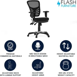 Flash Furniture Nicholas Ergonomic Mesh Swivel Mid-Back Multifunction Executive Office Chair, Black (HL0001)
