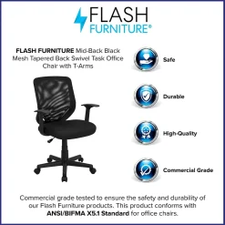 Flash Furniture Norris Ergonomic Mesh Swivel Mid-Back Tapered Back Task Office Chair, Black (LFW95ABK)