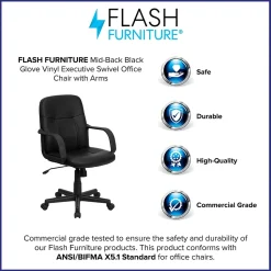 Flash Furniture Paulson Vinyl Swivel Mid-Back Executive Office Chair, Black (H8020)