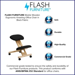 Flash Furniture Posey Armless Ergonomic Fabric/Wood Mobile Kneeling Office Chair, Black (WLSB210)