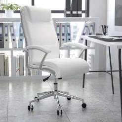 Flash Furniture Rebecca LeatherSoft Swivel High Back Executive Office Chair, White (GO2192WH)