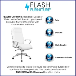 Flash Furniture Rebecca LeatherSoft Swivel High Back Executive Office Chair, White (GO2192WH)