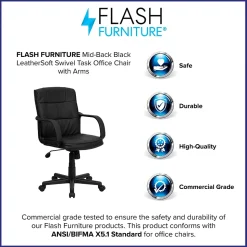 Flash Furniture Rider LeatherSoft Swivel Mid-Back Task Office Chair, Black (GO228SBKLEA)
