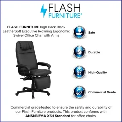 Flash Furniture Robert Ergonomic LeatherSoft Swivel High Back Executive Reclining Office Chair, Black (BT70172BK)