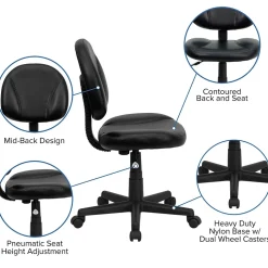Flash Furniture Ronald Armless Ergonomic LeatherSoft Swivel Mid-Back Task Office Chair, Black (BT688BK)