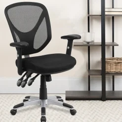 Flash Furniture Sam Ergonomic Mesh Swivel Mid-Back Multifunction Task Office Chair, Black (GOWY89)