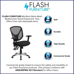 Flash Furniture Sam Ergonomic Mesh Swivel Mid-Back Multifunction Task Office Chair, Black (GOWY89)