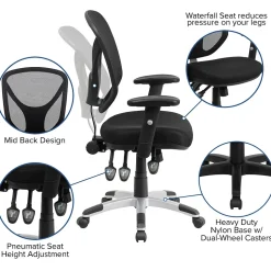 Flash Furniture Sam Ergonomic Mesh Swivel Mid-Back Multifunction Task Office Chair, Black (GOWY89)