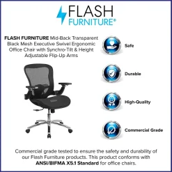 Flash Furniture Sam Ergonomic Mesh Swivel Mid-Back Executive Office Chair, Transparent Black (GOWY87)