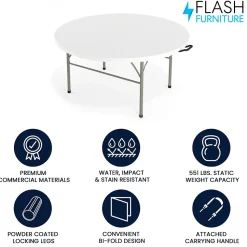 Flash Furniture Scarborough Folding Table, 60.5" x 60.5", White (DAD154Z)