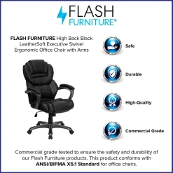 Flash Furniture Stella Ergonomic LeatherSoft Swivel High Back Executive Office Chair, Black (GO901BK)