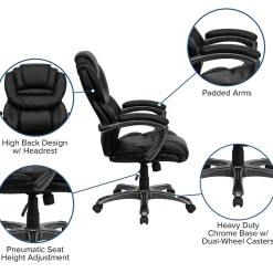Flash Furniture Stella Ergonomic LeatherSoft Swivel High Back Executive Office Chair, Black (GO901BK)